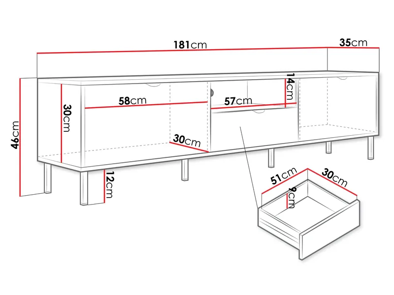 Salmor Tv-bänk 181 cm - Vit - Products - Möbler - TV- & Mediamöbler - TV bänk & mediabänk
