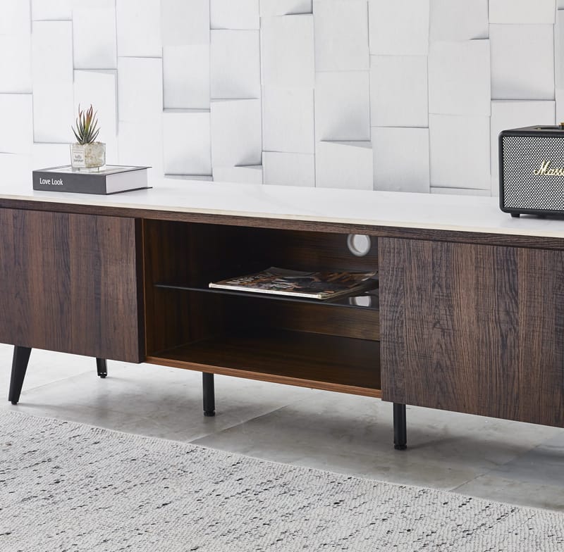 Salvador tv-bänk med förvaring 160 cm lång - Marmor / mörkbrun - marmor/mörkbrun - Products - Möbler - TV- & Mediamöbler - TV bänk & mediabänk