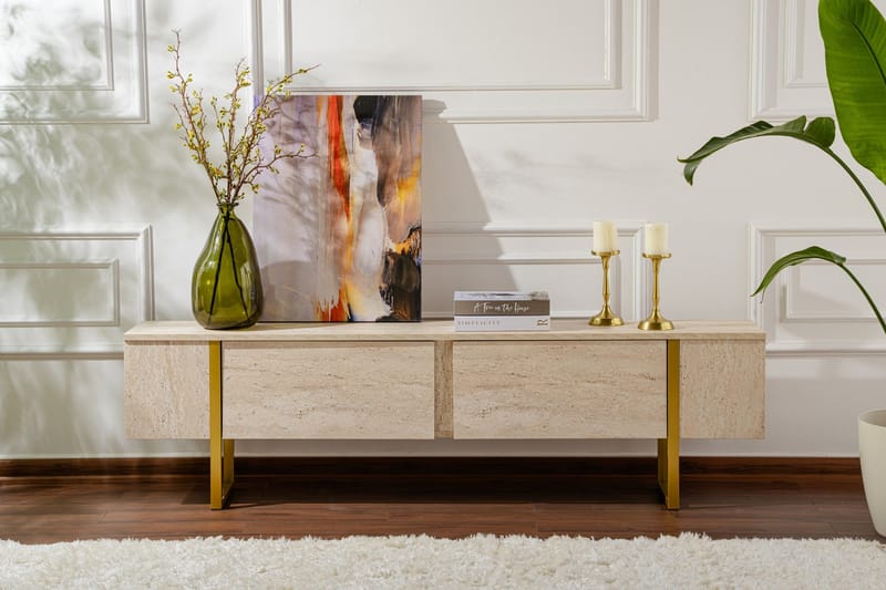 Serenity Tv-bänk 180x30 cm - Travertin/Guld - Products - Möbler - TV- & Mediamöbler - TV bänk & mediabänk