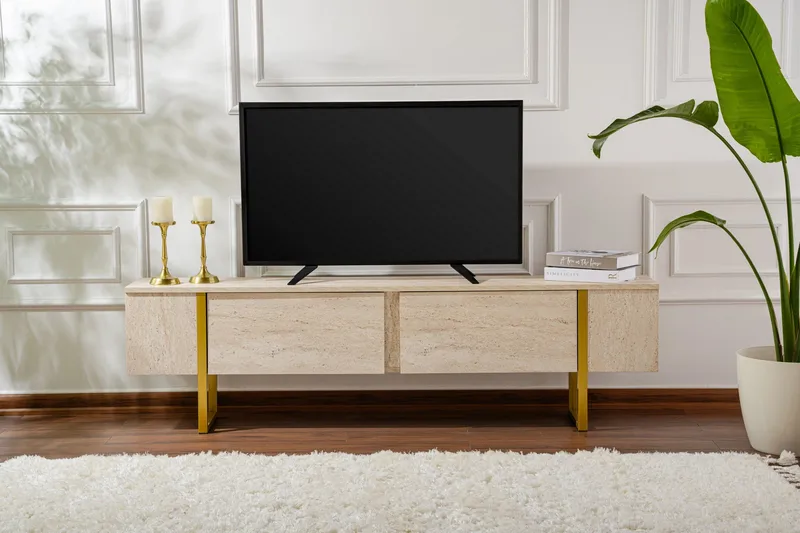 Serenity Tv-bänk 180x30 cm - Travertin/Guld - Products - Möbler - TV- & Mediamöbler - TV bänk & mediabänk