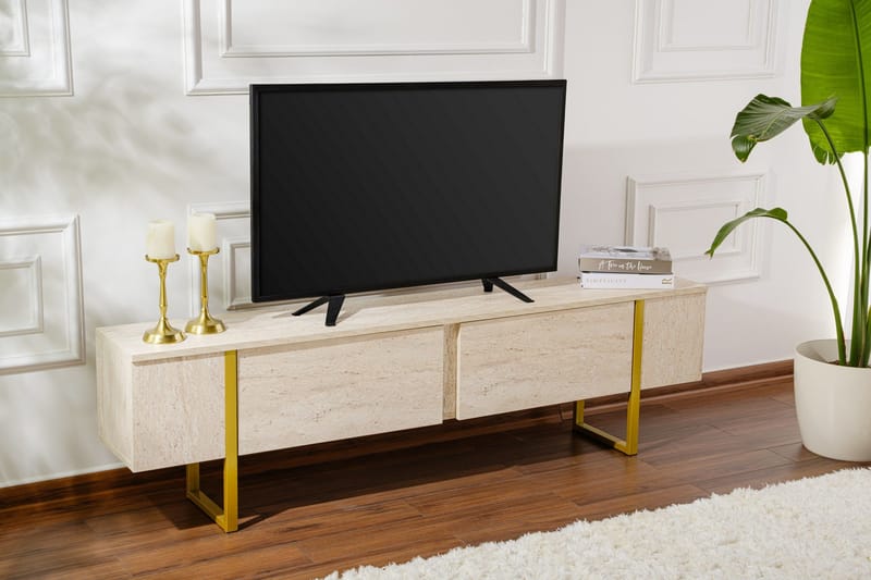 Serenity Tv-bänk 180x30 cm - Travertin/Guld - Products - Möbler - TV- & Mediamöbler - TV bänk & mediabänk