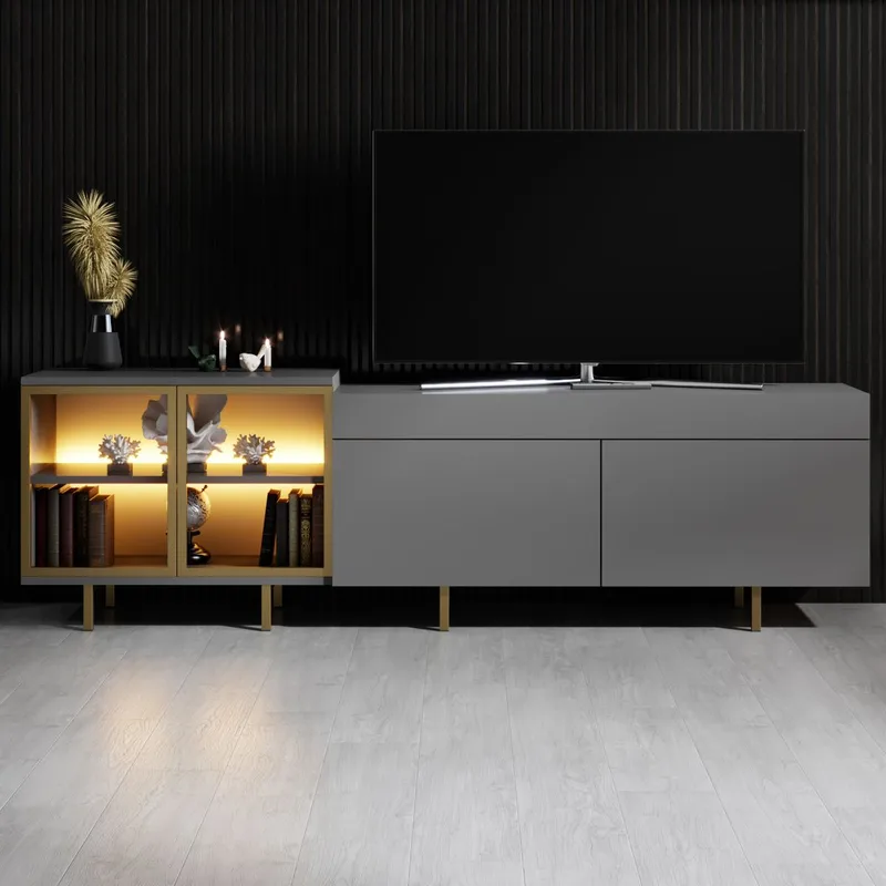 Seyring Tv-bänk 190 cm - Antracit och guld - Products - Möbler - TV- & Mediamöbler - TV bänk & mediabänk