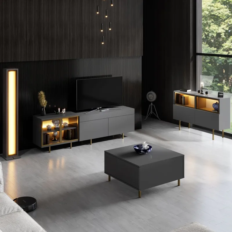 Seyring Tv-bänk 190 cm - Antracit och guld - Products - Möbler - TV- & Mediamöbler - TV bänk & mediabänk