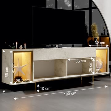 Sosan TV-bänk 180x55x32 cm - Travertin och guld - Products - Möbler - TV- & Mediamöbler - TV bänk & mediabänk