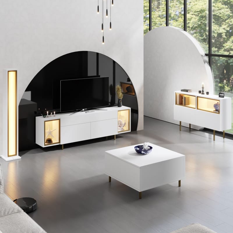 Sosan TV-bänk 180x55x32 cm - Vit och guld - Products - Möbler - TV- & Mediamöbler - TV bänk & mediabänk