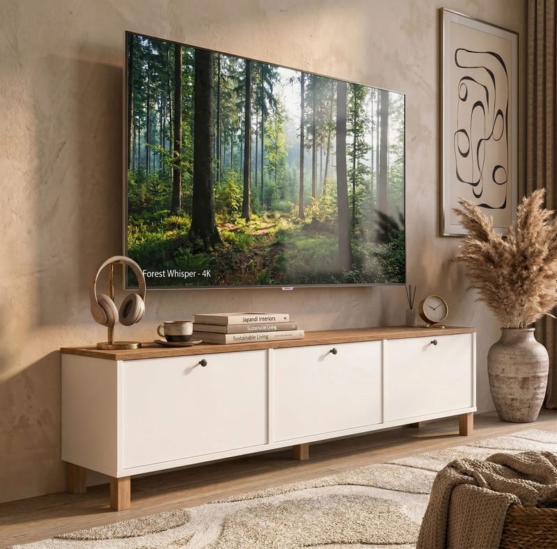 Avero TV-bänk 180x45,6x32 cm - Vitt och ek - Products - Möbler - TV- & Mediamöbler - TV bänk & mediabänk