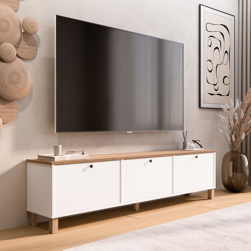 Avero TV-bänk 180x45,6x32 cm - Vitt och ek - Products - Möbler - TV- & Mediamöbler - TV bänk & mediabänk
