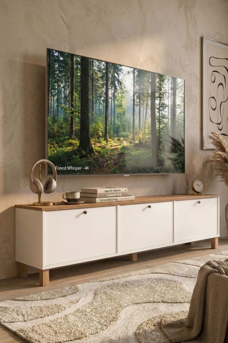 Avero TV-bänk 180x45,6x32 cm - Vitt och ek - Products - Möbler - TV- & Mediamöbler - TV bänk & mediabänk