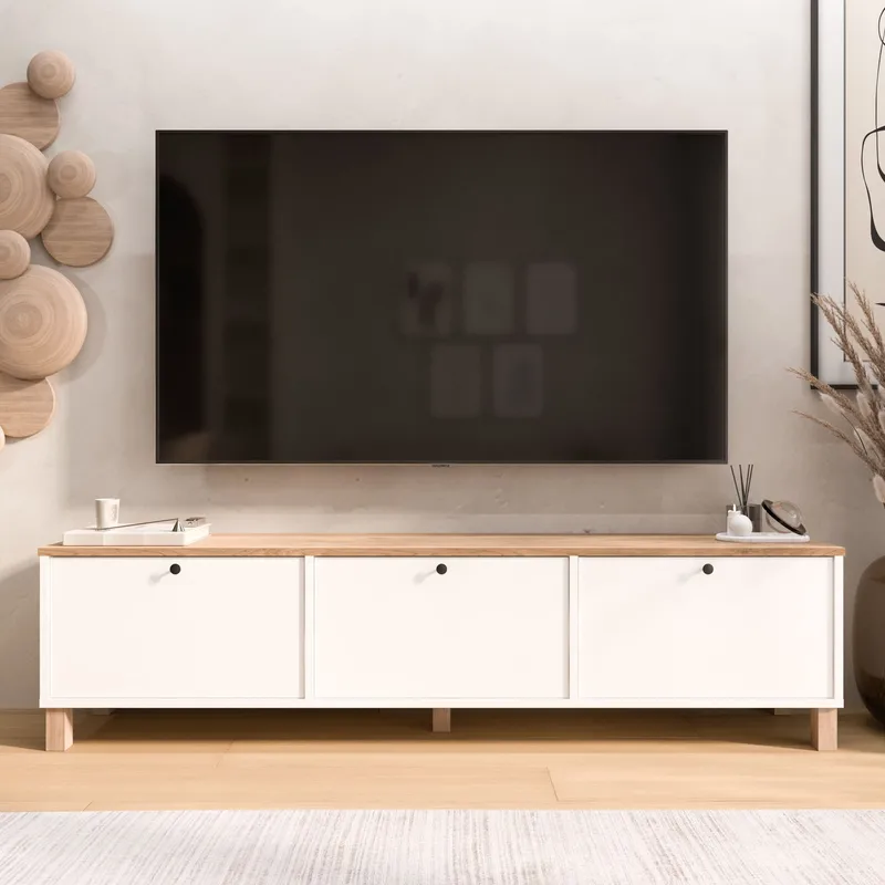 Avero TV-bänk 180x45,6x32 cm - Vitt och ek - Products - Möbler - TV- & Mediamöbler - TV bänk & mediabänk