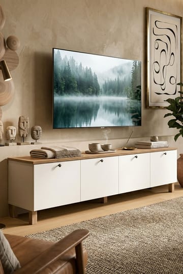 Avero TV-bänk 180x45,6x34,1 cm - Vit och ek - Products - Möbler - TV- & Mediamöbler - TV bänk & mediabänk