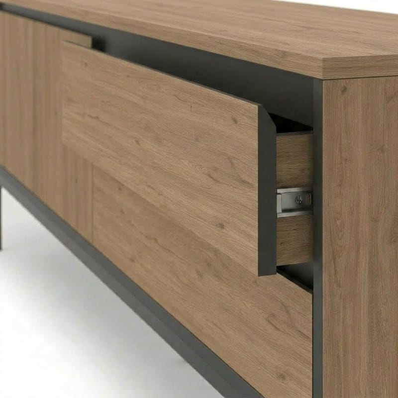 Velar TV-bänk 180x55x40 cm - naturfärgad ek, trä svart, svart - Products - Möbler - TV- & Mediamöbler - TV bänk & mediabänk