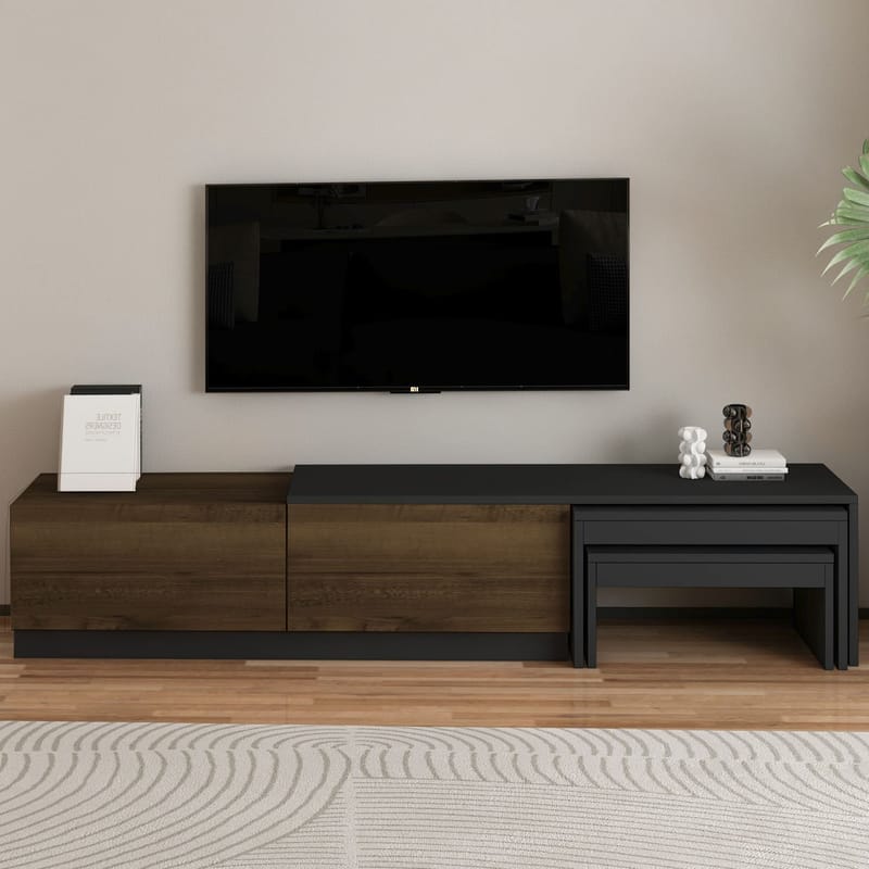 Zalven TV-bänk 180x36x30 cm - antracit och antik valnöt - Products - Möbler - TV- & Mediamöbler - TV bänk & mediabänk