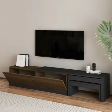 Zalven TV-bänk 180x36x30 cm - antracit och antik valnöt - Products - Möbler - TV- & Mediamöbler - TV bänk & mediabänk