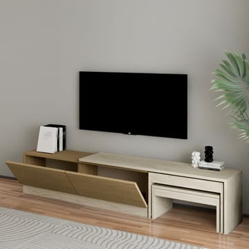 Zalven TV-bänk 180x36x30 cm - travertin och varm ek - Products - Möbler - TV- & Mediamöbler - TV bänk & mediabänk