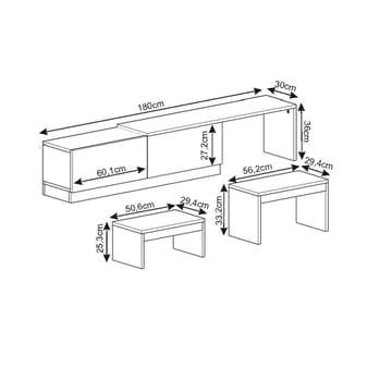 Zalven TV-bänk 180x36x30 cm - vit - Products - Möbler - TV- & Mediamöbler - TV bänk & mediabänk