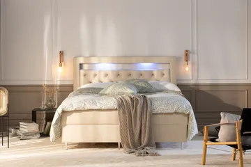 Alessia Komplett Sängpaket med Förvaring LED-belysning 160x200 cm - Biege - Products - Möbler - Säng - Säng med förvaring