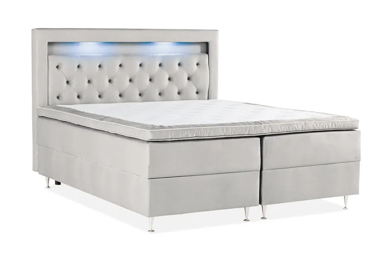 Alessia Komplett Sängpaket med Förvaring LED-belysning 180x200 cm - Grå / Ljusgrå - Products - Möbler - Säng - Säng med förvaring