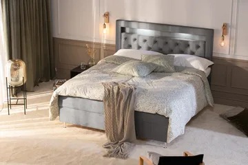 Alessia Komplett Sängpaket med Förvaring LED-belysning 180x200 cm - Grå / Ljusgrå - Products - Möbler - Säng - Säng med förvaring