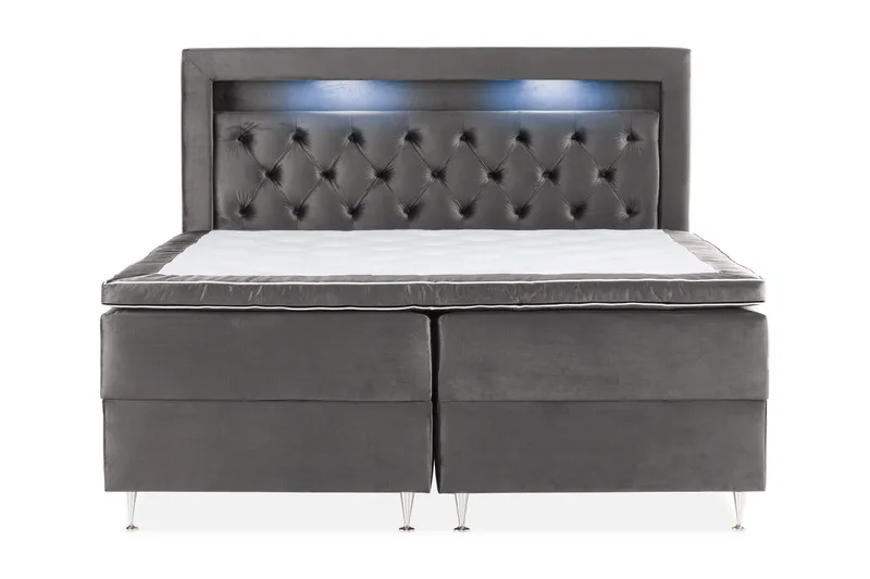 Alessia Komplett Sängpaket med Förvaring LED-belysning 180x200 cm - Mörkgrå Sammet - Products - Möbler - Säng - Säng med förvaring