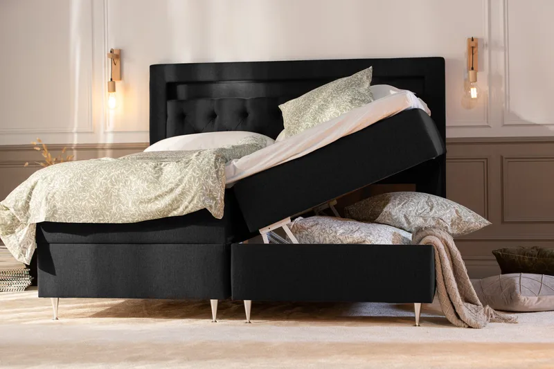 Alessia Komplett Sängpaket med Förvaring LED-belysning 180x200 cm - Svart - Products - Möbler - Säng - Säng med förvaring
