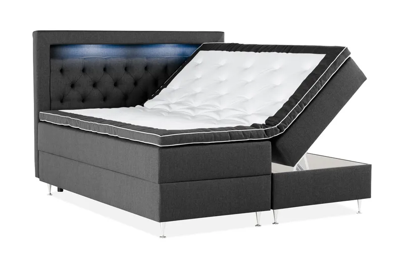 Alessia Komplett Sängpaket med Förvaring LED-belysning 180x200 cm - Svart - Products - Möbler - Säng - Säng med förvaring