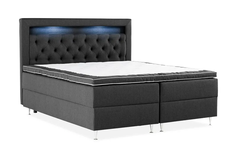 Alessia Komplett Sängpaket med Förvaring LED-belysning 180x200 cm - Svart - Products - Möbler - Säng - Säng med förvaring