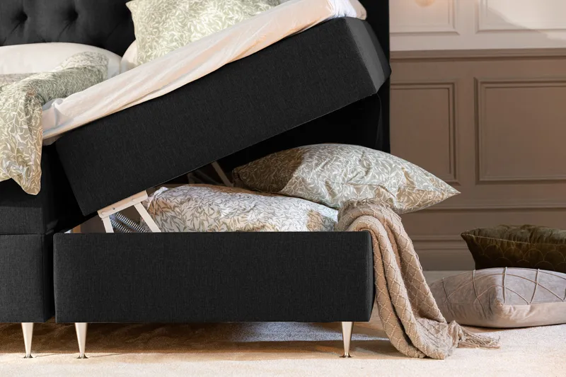 Alessia Komplett Sängpaket med Förvaring LED-belysning 180x200 cm - Svart - Products - Möbler - Säng - Säng med förvaring