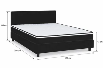 Billingen Komplett Sängpaket – Kontinentalsäng 120x200 cm i Tyg med Sänggavel + Bäddmadrass med Fasthetsgrad Medium - Svart - Products - Möbler - Säng - Kontinentalsäng