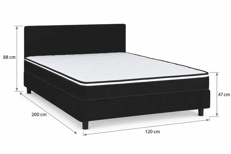 Billingen Komplett Sängpaket – Kontinentalsäng 120x200 cm i Tyg med Sänggavel + Bäddmadrass med Fasthetsgrad Medium - Svart - Products - Möbler - Säng - Kontinentalsäng