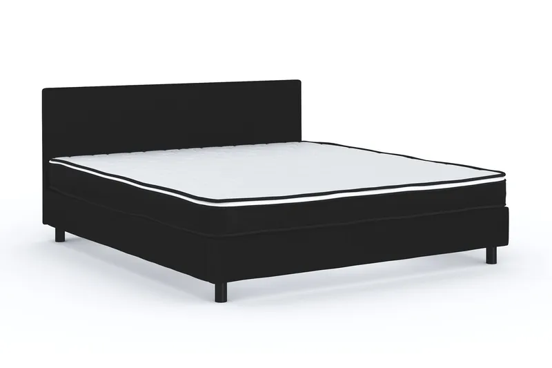 Billingen Komplett Sängpaket – Kontinentalsäng 160x200 cm i Tyg med Sänggavel + Bäddmadrass med Fasthetsgrad Medium - Svart - Products - Möbler - Säng - Enkelsäng