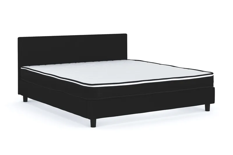 Billingen Komplett Sängpaket – Kontinentalsäng 180x200 cm i Tyg med Sänggavel + Bäddmadrass med Fasthetsgrad Medium, Svart
