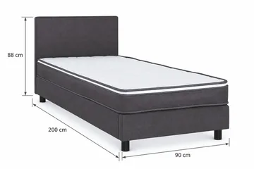 Billingen Komplett Sängpaket – Kontinentalsäng 90x200 cm i Tyg med Sänggavel + Bäddmadrass med Fasthetsgrad Medium - Grå - Products - Möbler - Säng - Kontinentalsäng
