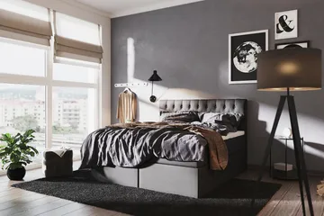 Boxy Box Bed 160x200 cm - Svart/Grå - Products - Möbler - Säng - Säng med förvaring