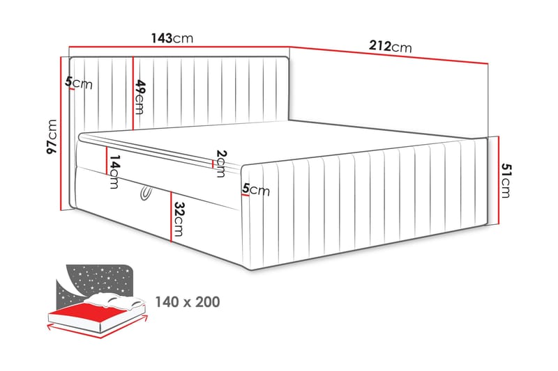 Calrosor Sängpaket Kontinentalsäng med Förvaring 140x200 cm - Beige - Products - Möbler - Säng - Komplett sängpaket