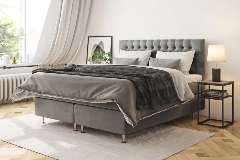 Celine Kontinentalsäng 210x210cm - Grå/Sammet - Products - Möbler - Säng - Kontinentalsäng