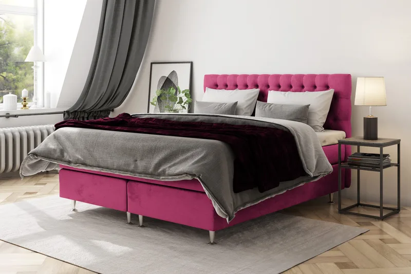 Celine Sängpaket 210x210cm - Rosa / Sammet - Products - Möbler - Säng - Kontinentalsäng