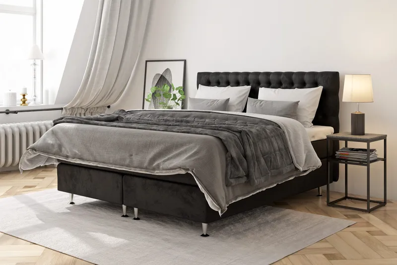 Celine Sängpaket 210x210cm - Svart / Sammet - Products - Möbler - Säng - Kontinentalsäng