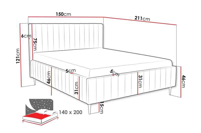 Desio Förvaringssäng 140x200 cm - Grå - Products - Möbler - Säng - Säng med förvaring