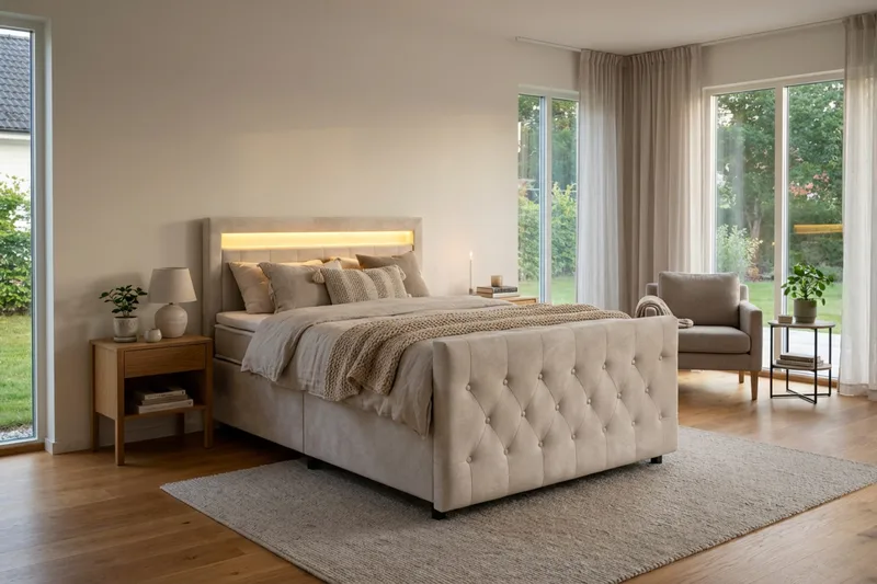 Franco Light Komplett Sängpaket med förvaring LED-belysning 120x200 cm - Beige - Products - Möbler - Säng - Säng med förvaring