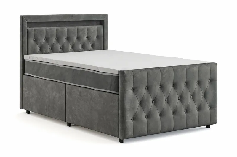 Franco Light Komplett Sängpaket med förvaring LED-belysning 120x200 cm - Grå - Products - Möbler - Säng - Säng med förvaring