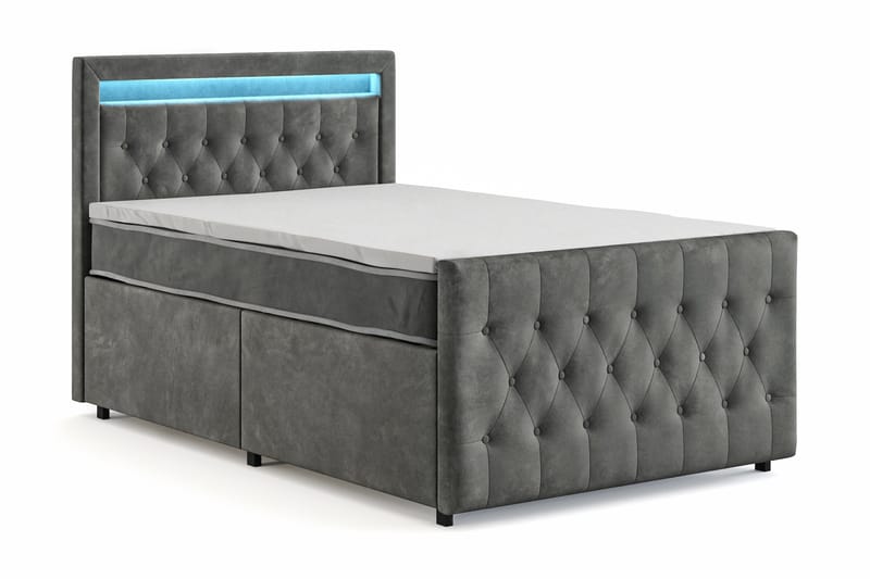 Franco Light Komplett Sängpaket med förvaring LED-belysning 120x200 cm - Grå - Products - Möbler - Säng - Säng med förvaring