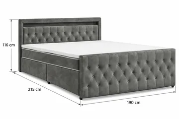 Franco light Komplett Sängpaket med förvaring LED-belysning 180x200 cm - Grå - Products - Möbler - Säng - Säng med förvaring