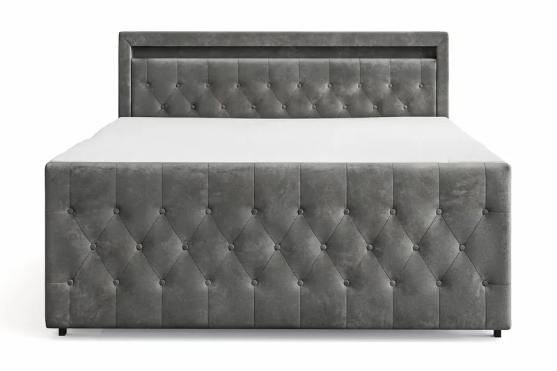 Franco light Komplett Sängpaket med förvaring LED-belysning 180x200 cm - Grå - Products - Möbler - Säng - Säng med förvaring