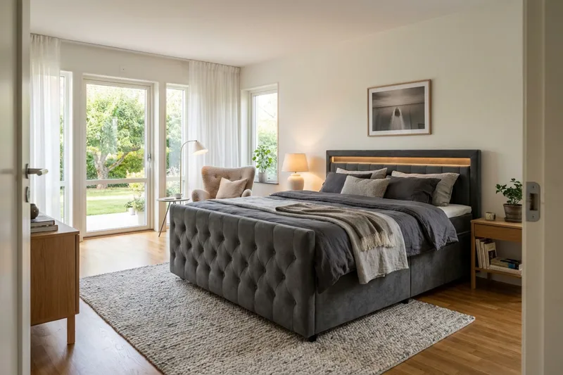 Franco light Komplett Sängpaket med förvaring LED-belysning 180x200 cm - Grå - Products - Möbler - Säng - Säng med förvaring