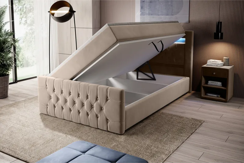 Franco Sängpaket med förvaring 120x200 LED-belysning - 120x200 Beige (+Fler val) - Products - Möbler - Säng - Säng med förvaring