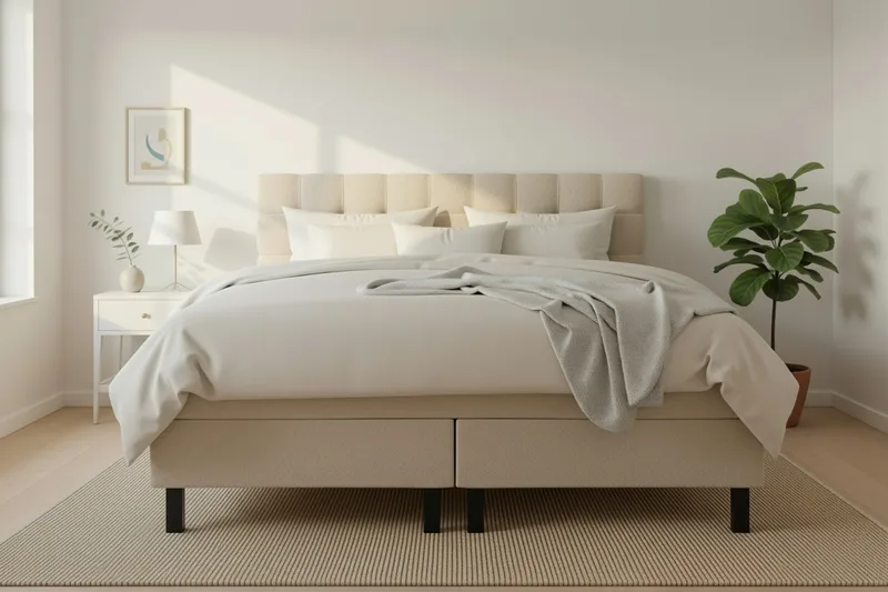 Hilton Komplett Sängpaket 160x200 cm Kontinentalsäng med rutad sänggavel - Beige / Teddy - Products - Möbler - Säng - Kontinentalsäng
