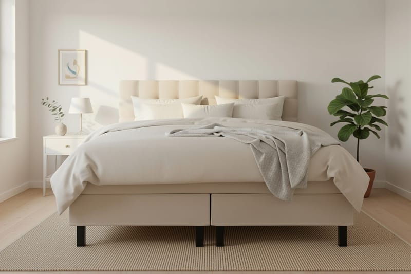 Hilton Komplett Sängpaket 180x200 cm Kontinentalsäng med rutad sänggavel - Beige - Products - Möbler - Säng - Kontinentalsäng