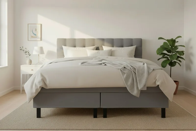 Hilton Komplett Sängpaket 180x200 cm Kontinentalsäng med rutad sänggavel - Grå - Products - Möbler - Säng - Kontinentalsäng