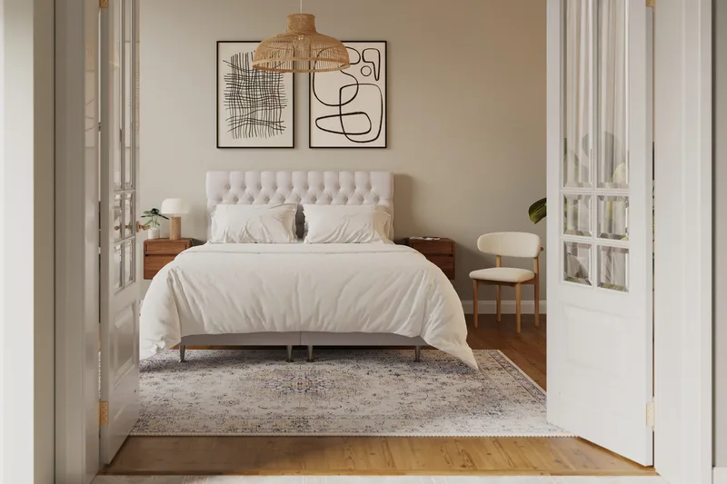 Hilton Lyx Komplett Sängpaket 160x200 cm Kontinentalsäng med knappad sänggavel i sammet - Beige / Sammet - Products - Möbler - Säng - Kontinentalsäng