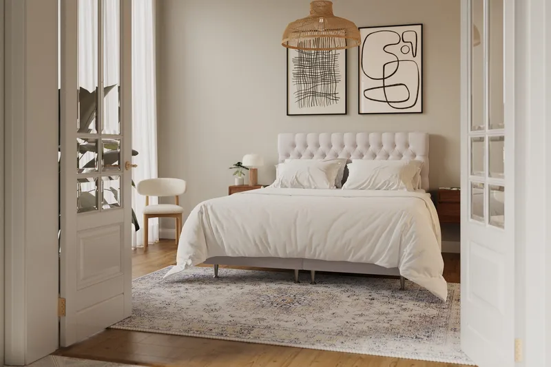Hilton Lyx Komplett Sängpaket 160x200 cm Kontinentalsäng med knappad sänggavel i sammet - Beige / Sammet - Products - Möbler - Säng - Kontinentalsäng